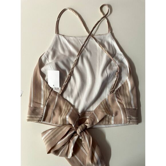 Charlotte Russe Blush Pink & Cream Striped Tie Back Crop Top Size M NWT - Picture 2 of 12